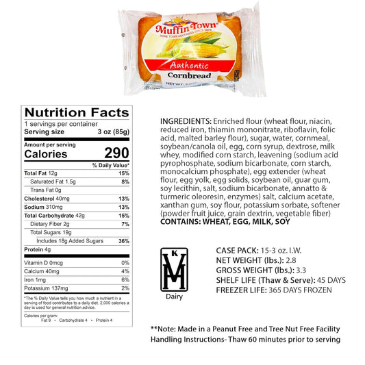 Cornbread Snack Loaves 15 Loaves Per Case - 3 Oz Per Serving Madelines Pantry