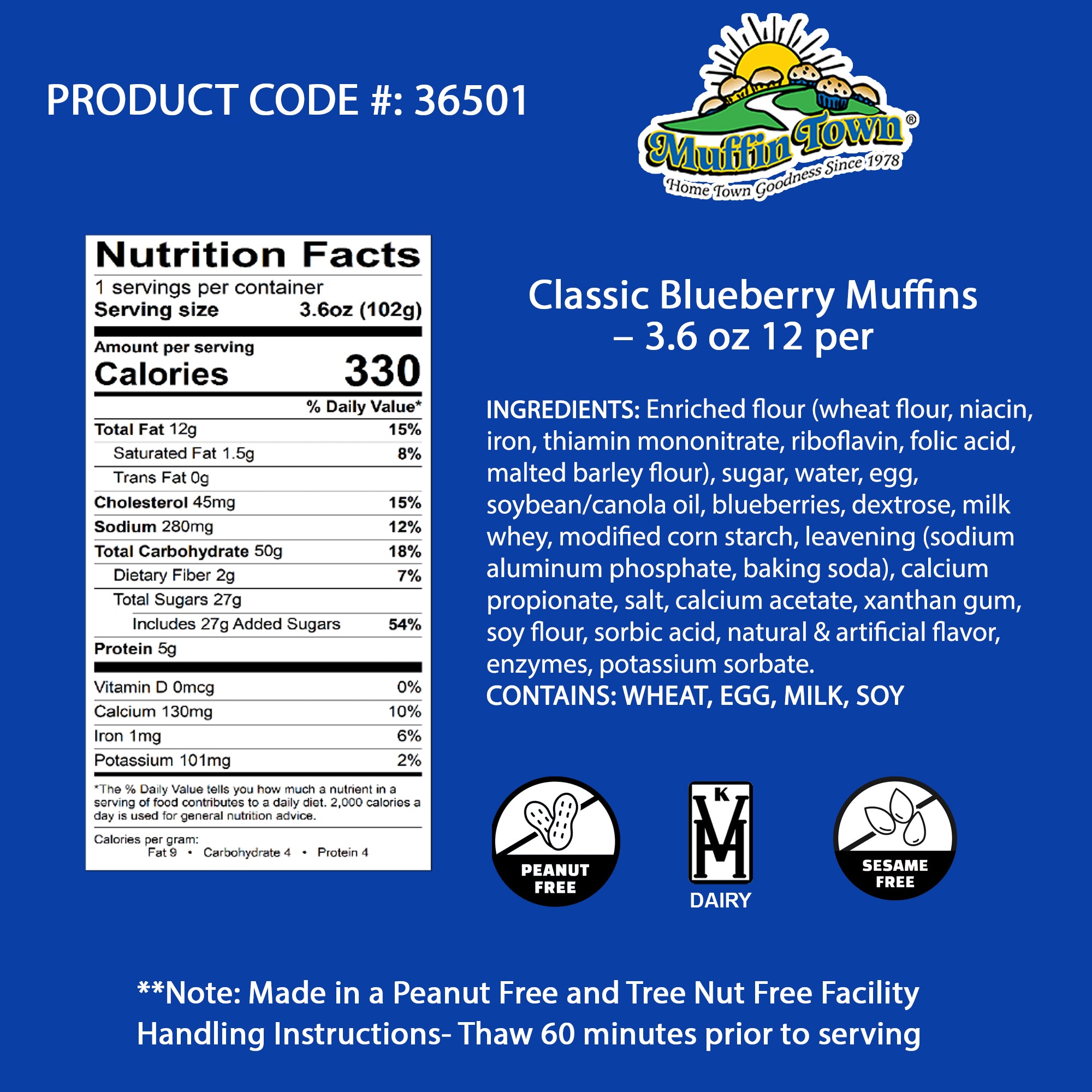 Classic Blueberry Muffins 3.6 oz - 12 per case Madelines Pantry