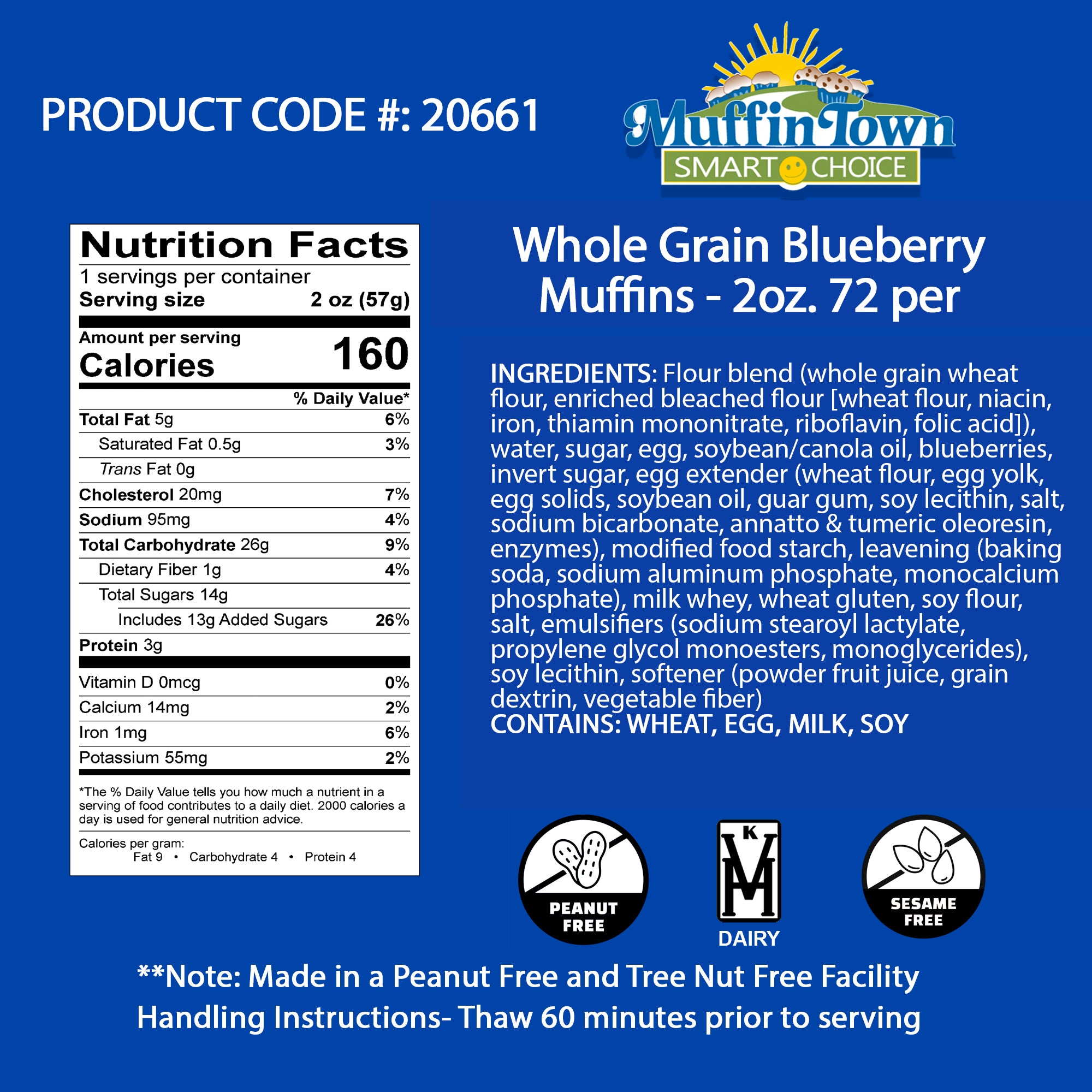 Smart Choice Whole Grain Blueberry Muffins - 72 Count Madelines Pantry